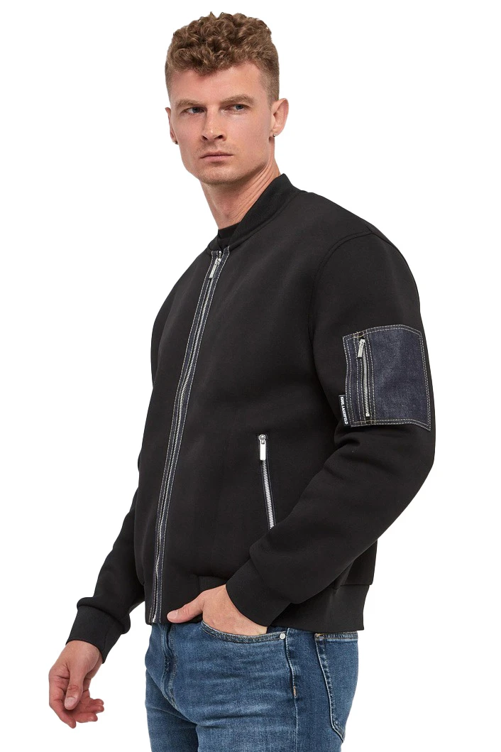 Bomber Jacket with Exposed Zippers and Denim Detail Gallery