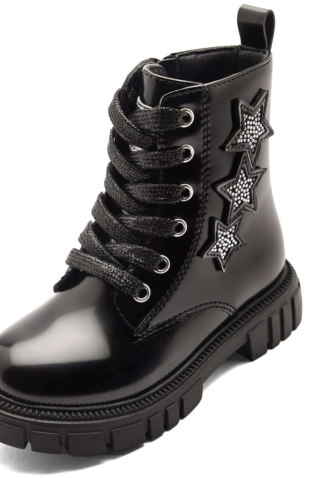 Patent Combat Boot with Rhinestone Stars Gallery