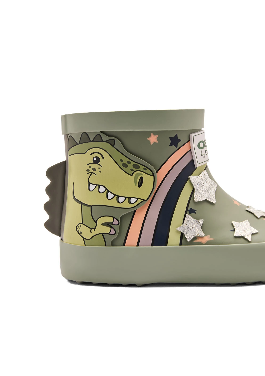 Ankle Rubber Boots with Dinosaur and Rainbow Print Gallery