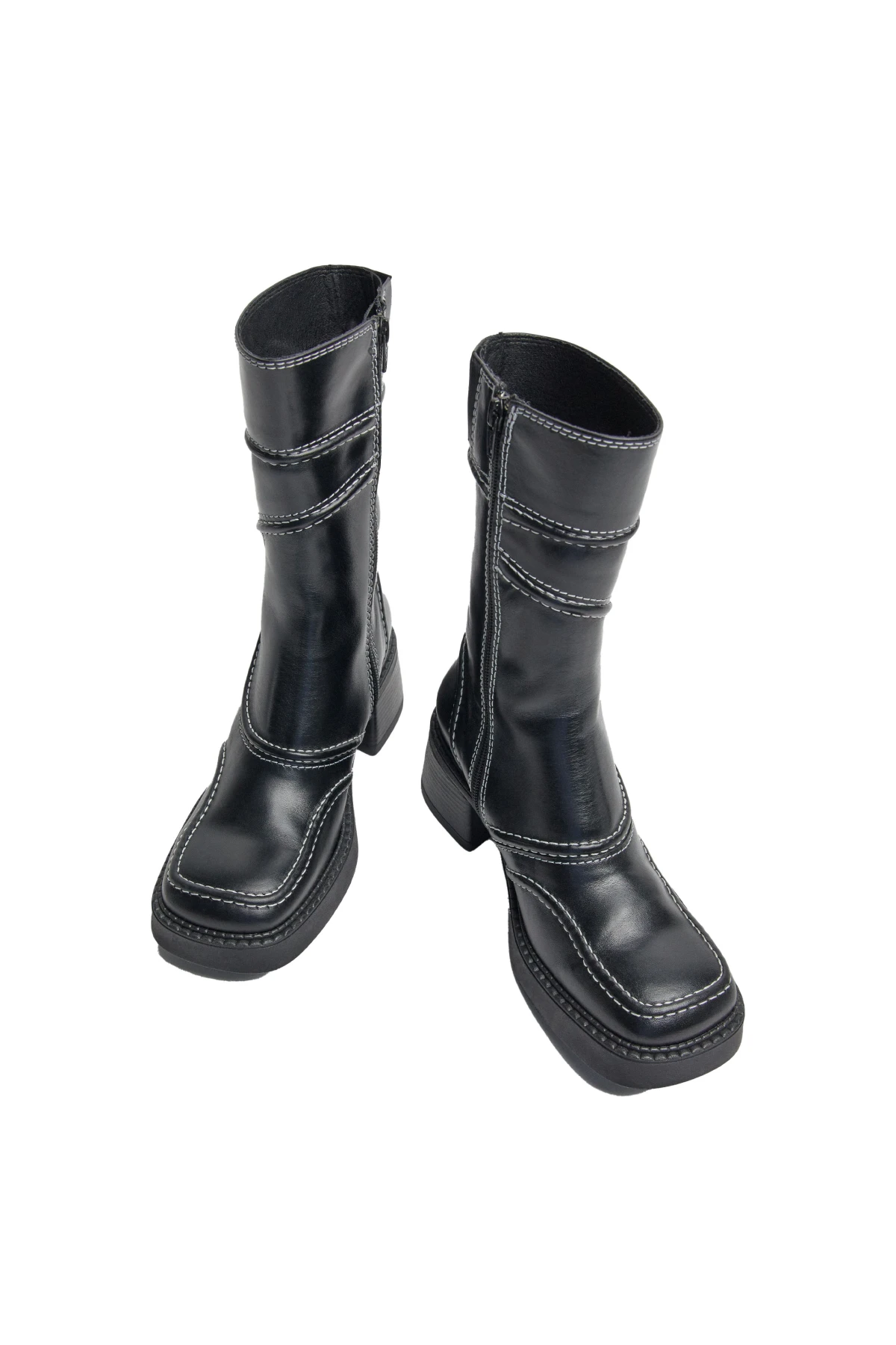 Malene Leather Ankle Boots with White Stitching Gallery