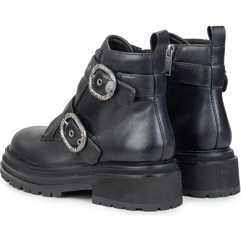 Edgy Lug-Sole Leather Boots with Dazzling Crystal Straps Gallery