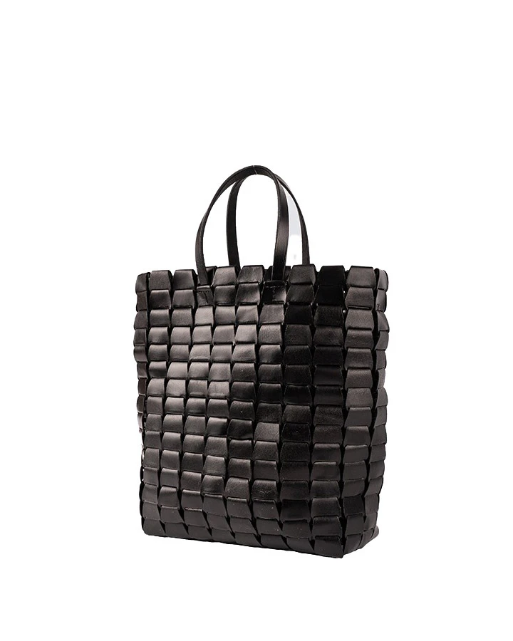Structured Square Woven Leather Tote Bag Gallery