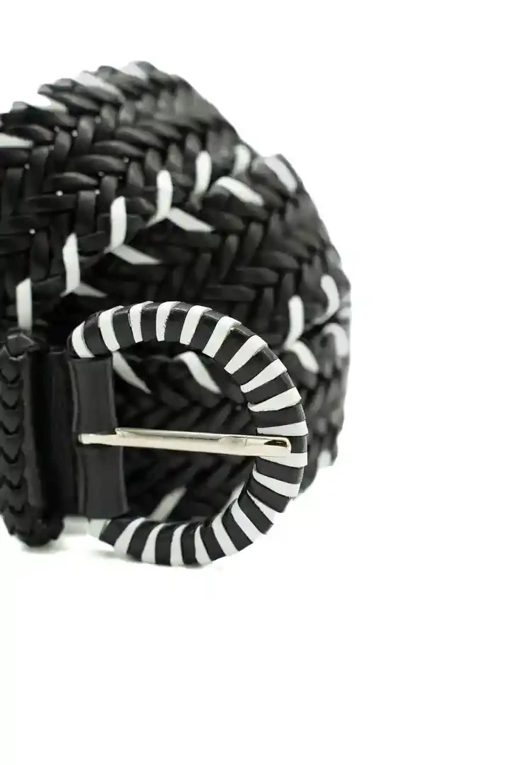 Contrasting Woven Leather Belt with Round Buckle Gallery
