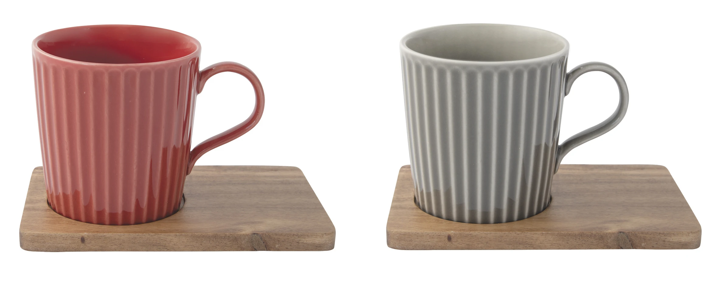 Set Of 2 Porcelain Mugs 380Ml With Acacia Saucers In Gift Box - Take A Break Gallery