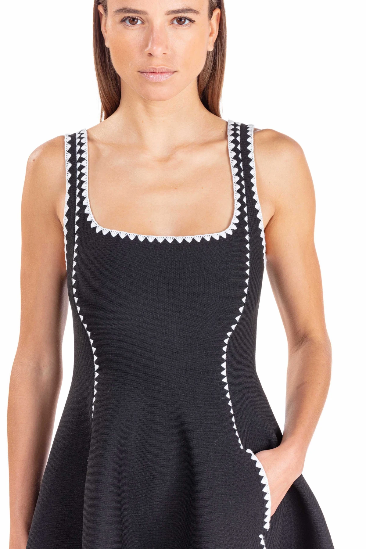 Short Dress With Topstitch Details Black Gallery