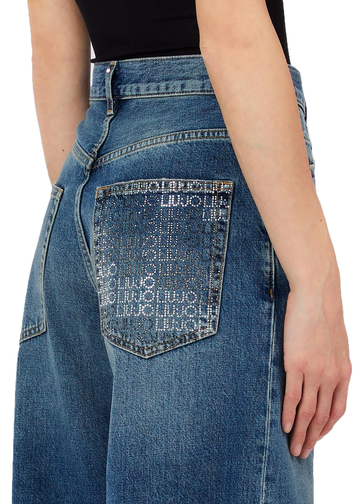High Waisted Straight Leg Jeans with Rhinestones Gallery