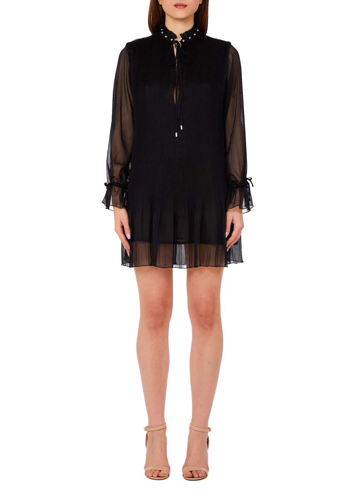 Pleated Short Dress with Jewel Embellishments Gallery