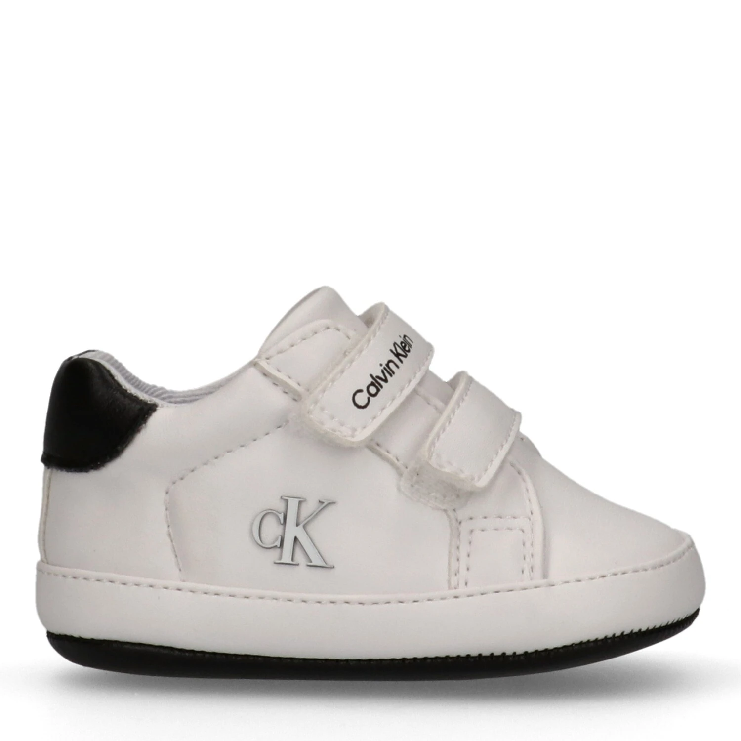 White & Black Logo Soft Velcro Sneakers for Babies Gallery