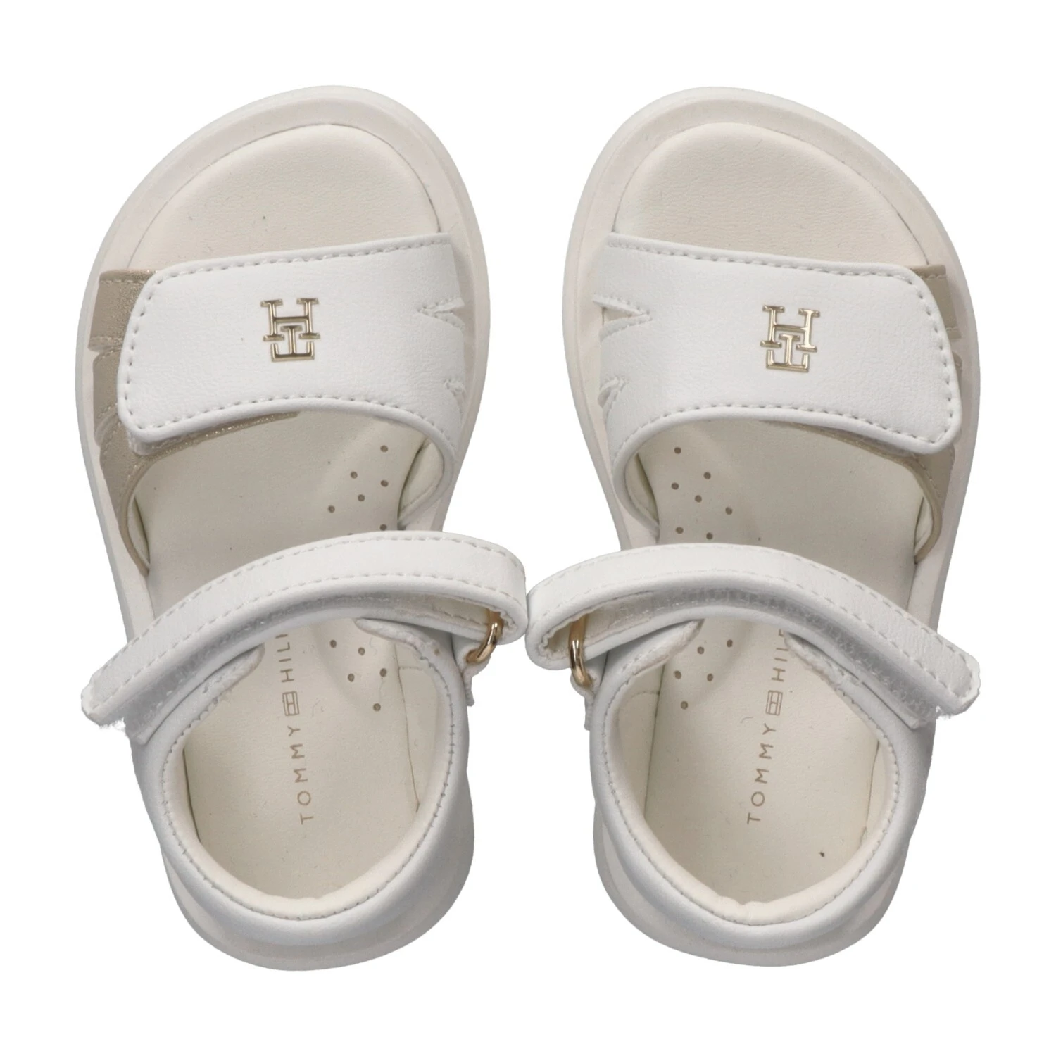 Sandals With Metallic Gold Accents And Velcro Straps Gallery