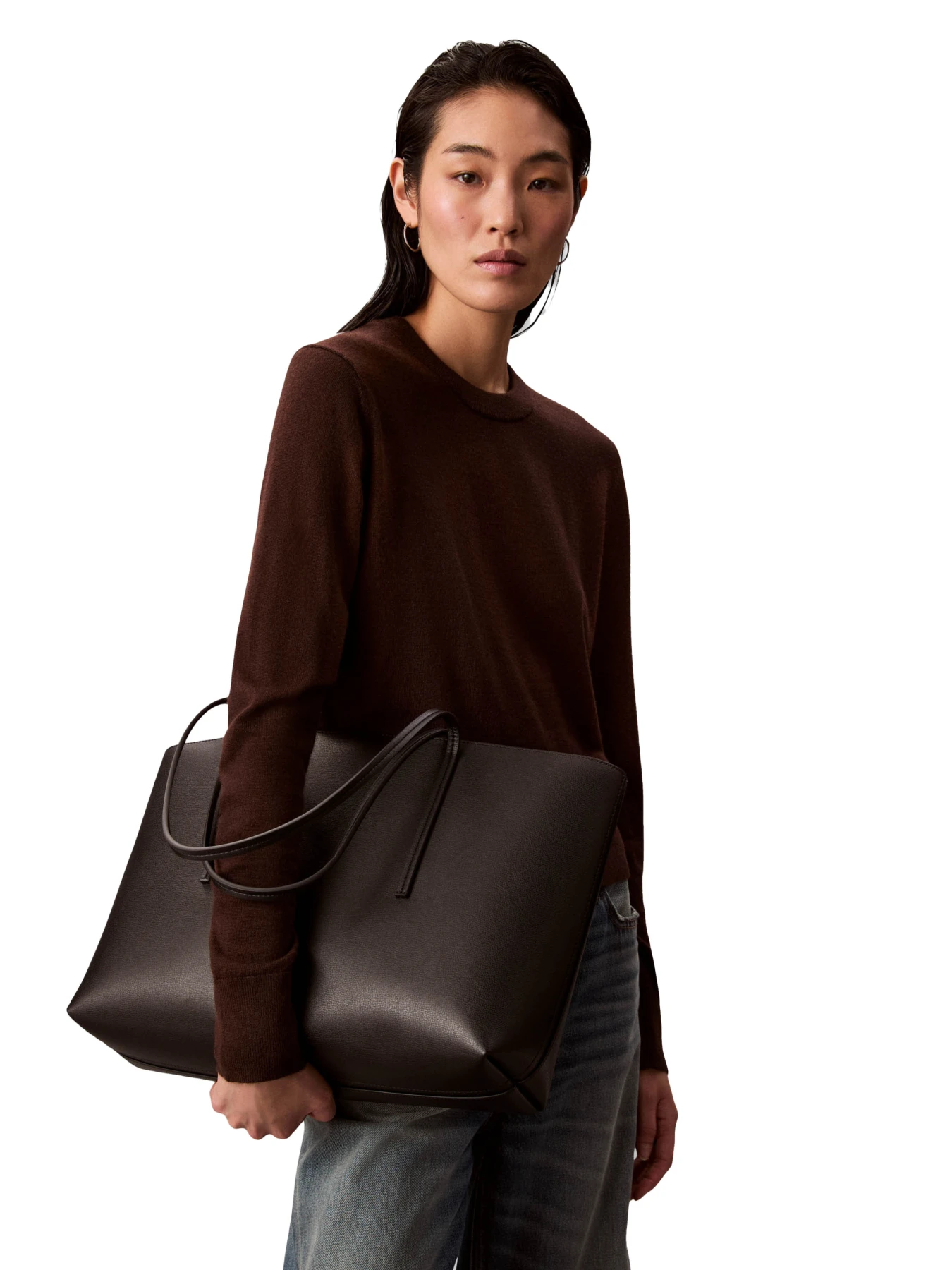 Foil Logo Leather Tote Bag with Pouch Gallery