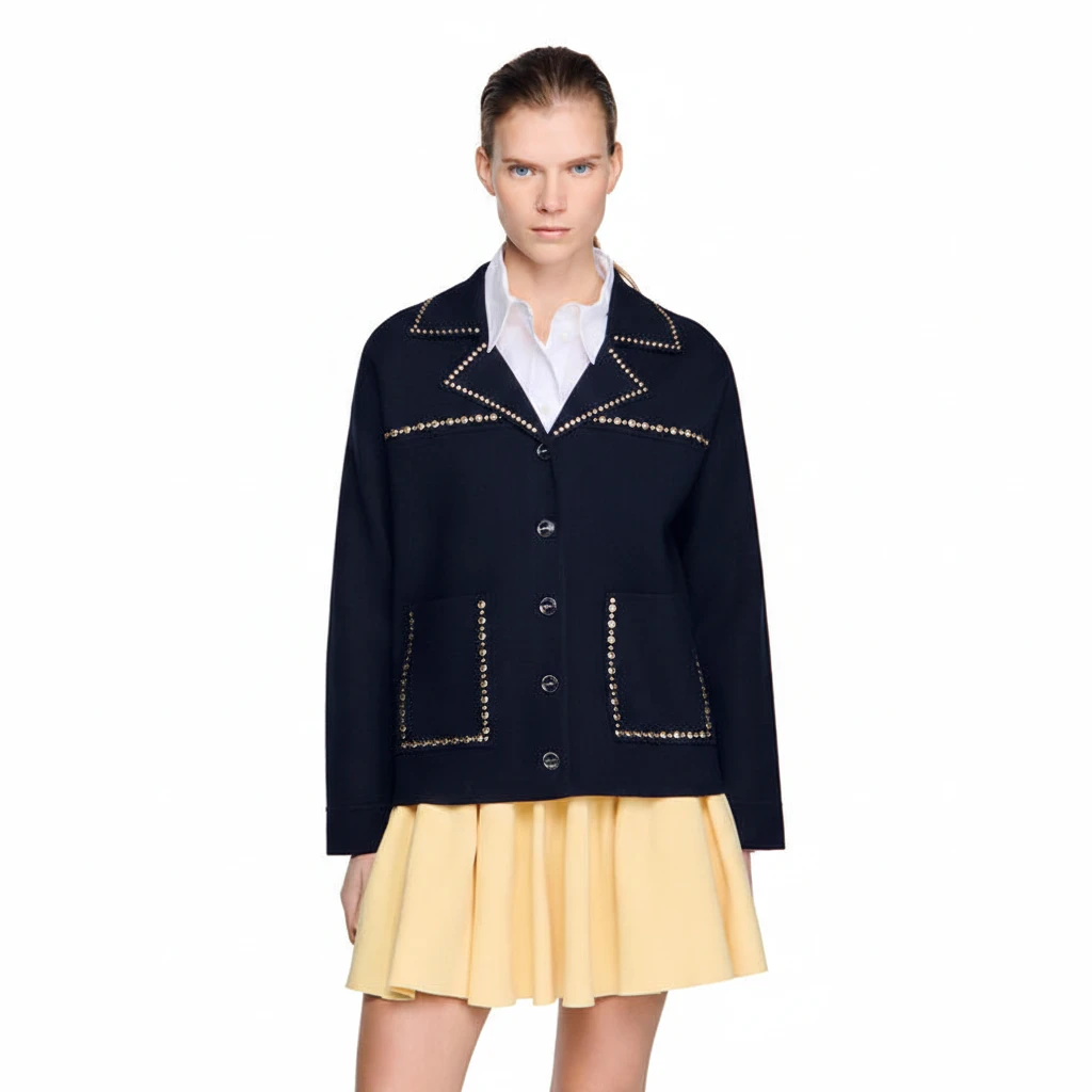 Truman Studded Blazer Collar Cardigan Gallery