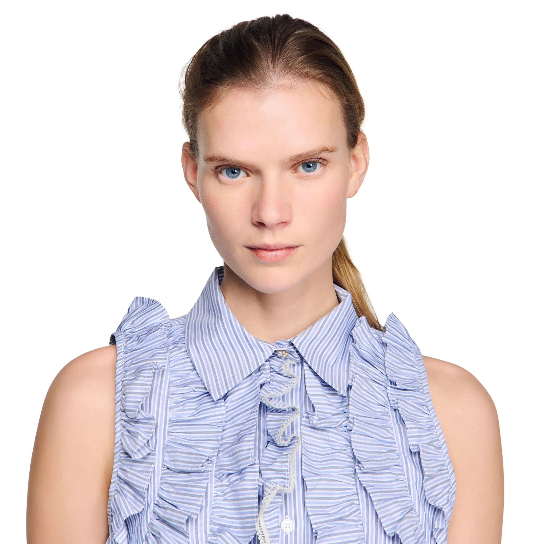 Ruffled Striped Sleevless Shirt  Gallery