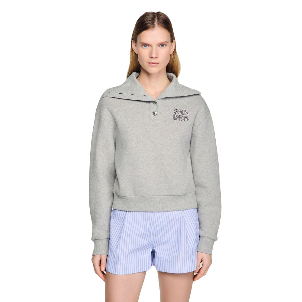 Embroidered Split Neck Sweatshirt Gallery