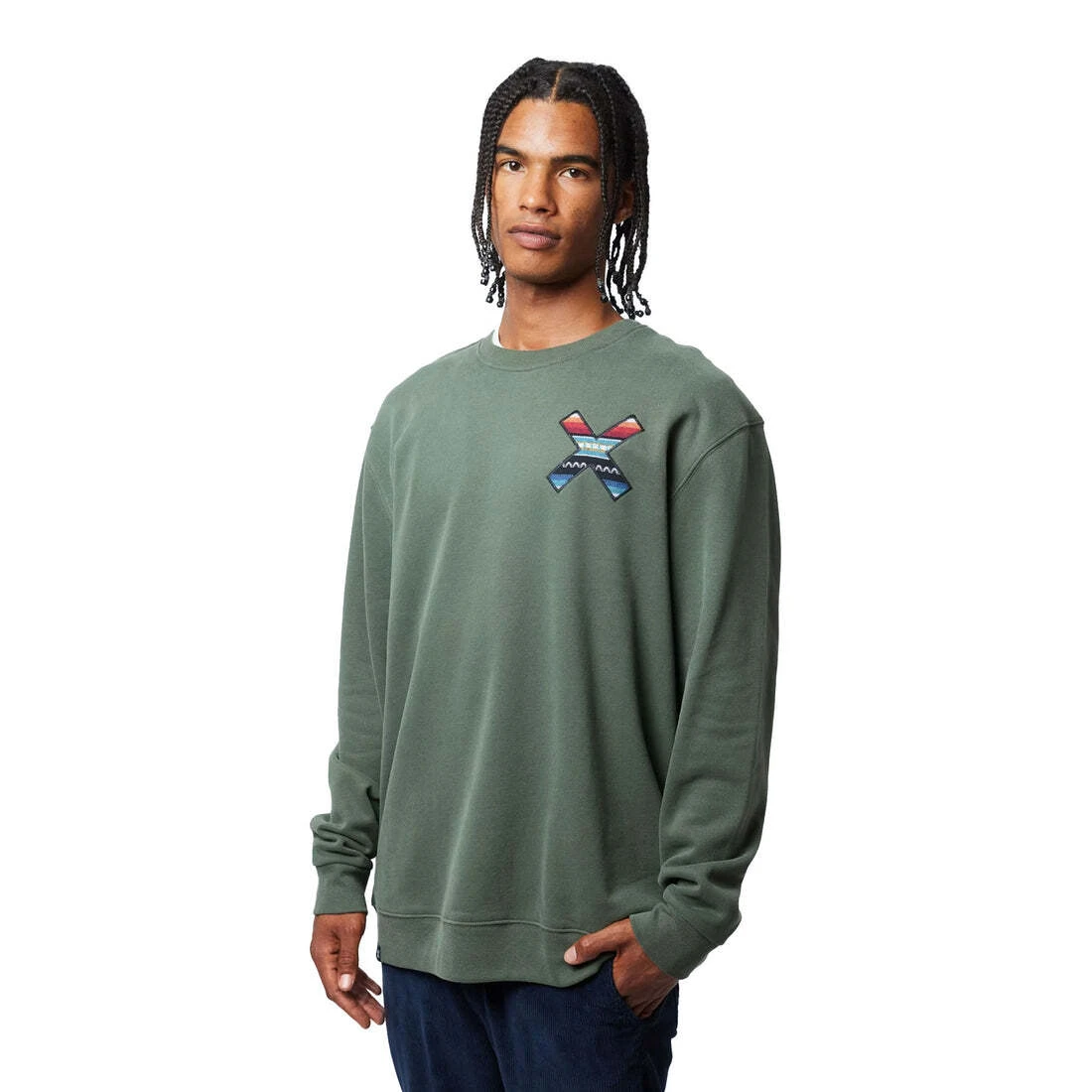 Classic X Embroidered Crew Neck Sweatshirt - Khaki Gallery