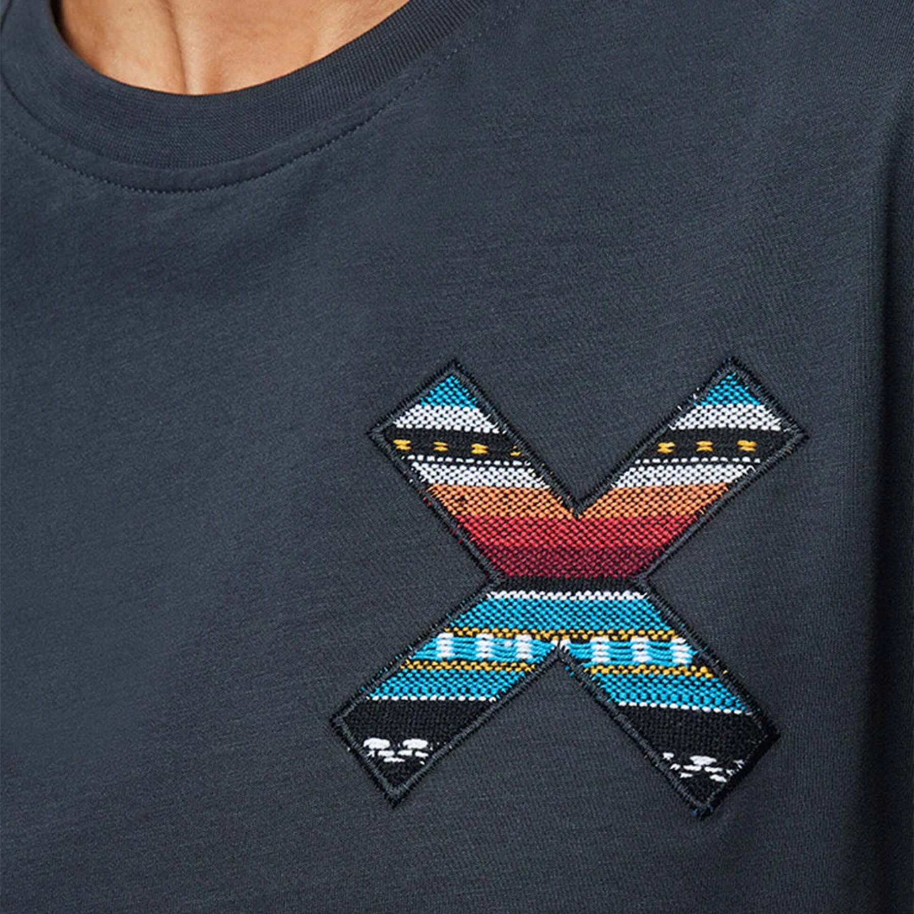Short Sleeve T-shirt with Coloured X Embroidery on the Chest Gallery