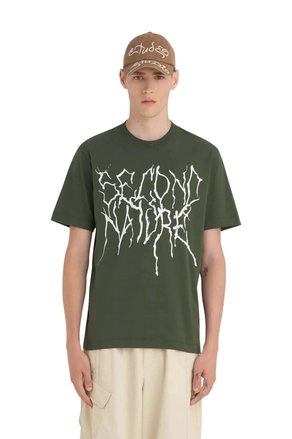 Regular Fit Cotton Short Sleeve T-shirt with Design - Dark Green Gallery