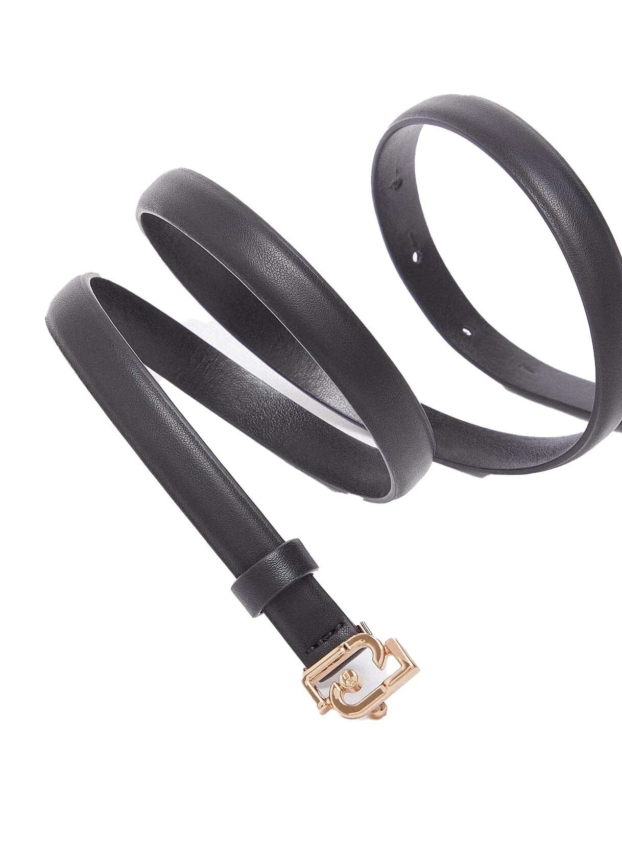 Skinny Belt with Gold Monogram Buckle Gallery