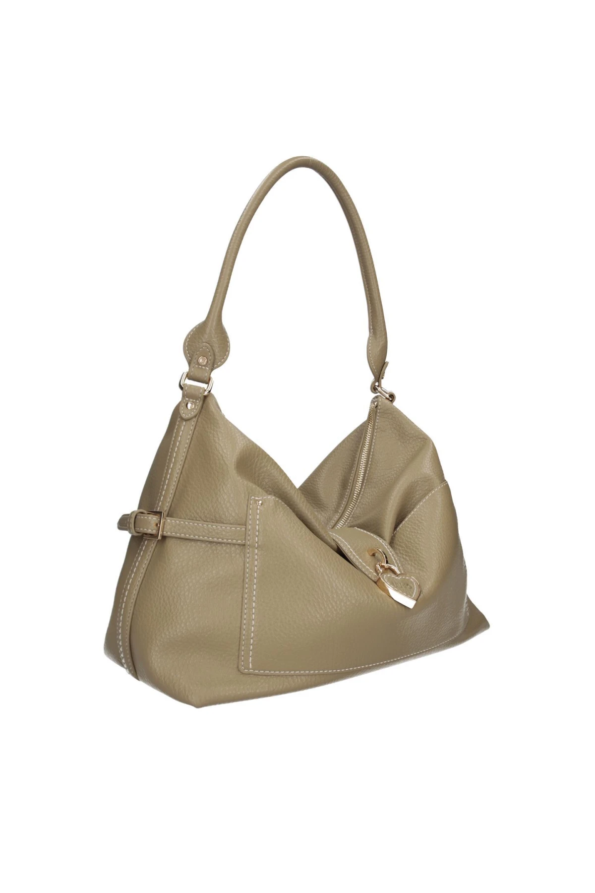 Pebbled Leather Hobo Bag with Heart Padlock Detail Gallery