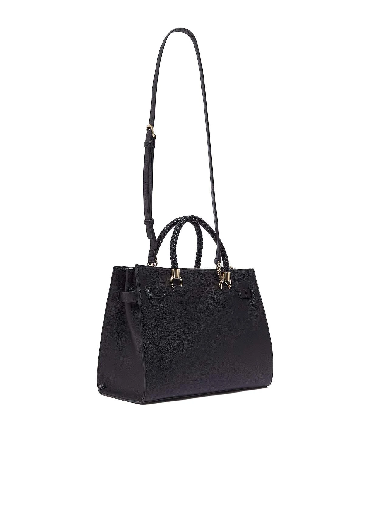 Pebbled Leather Tote Bag with Braided Top Handles and Gold Logo Charm Gallery