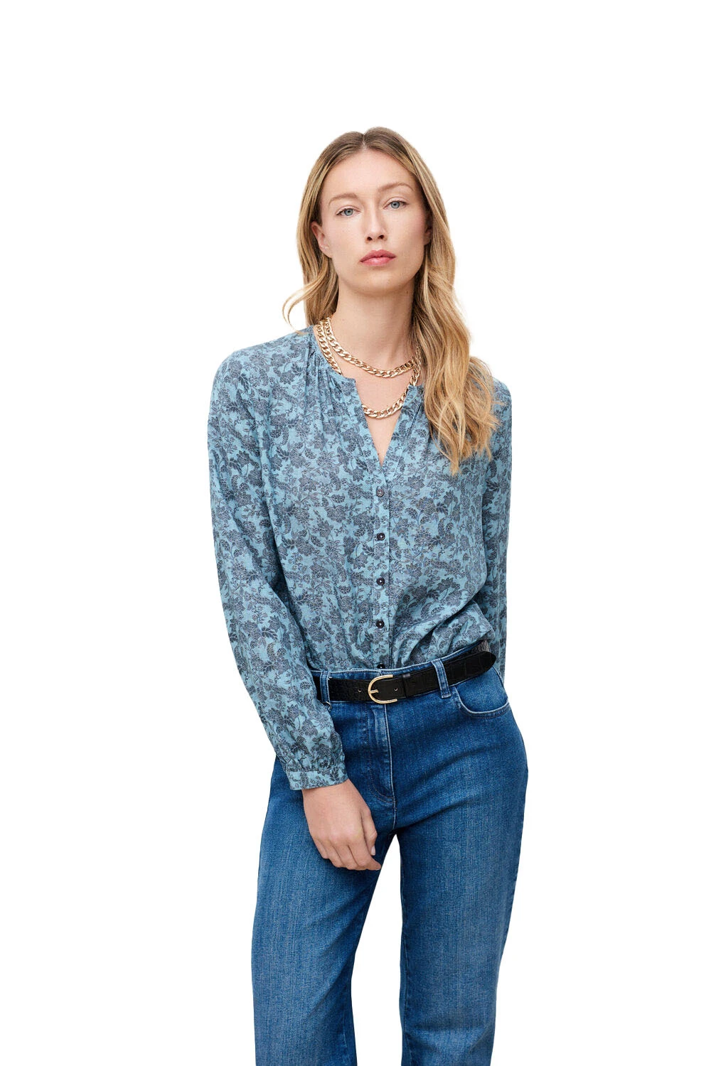 Floral Print V-Neck Blouse Gallery