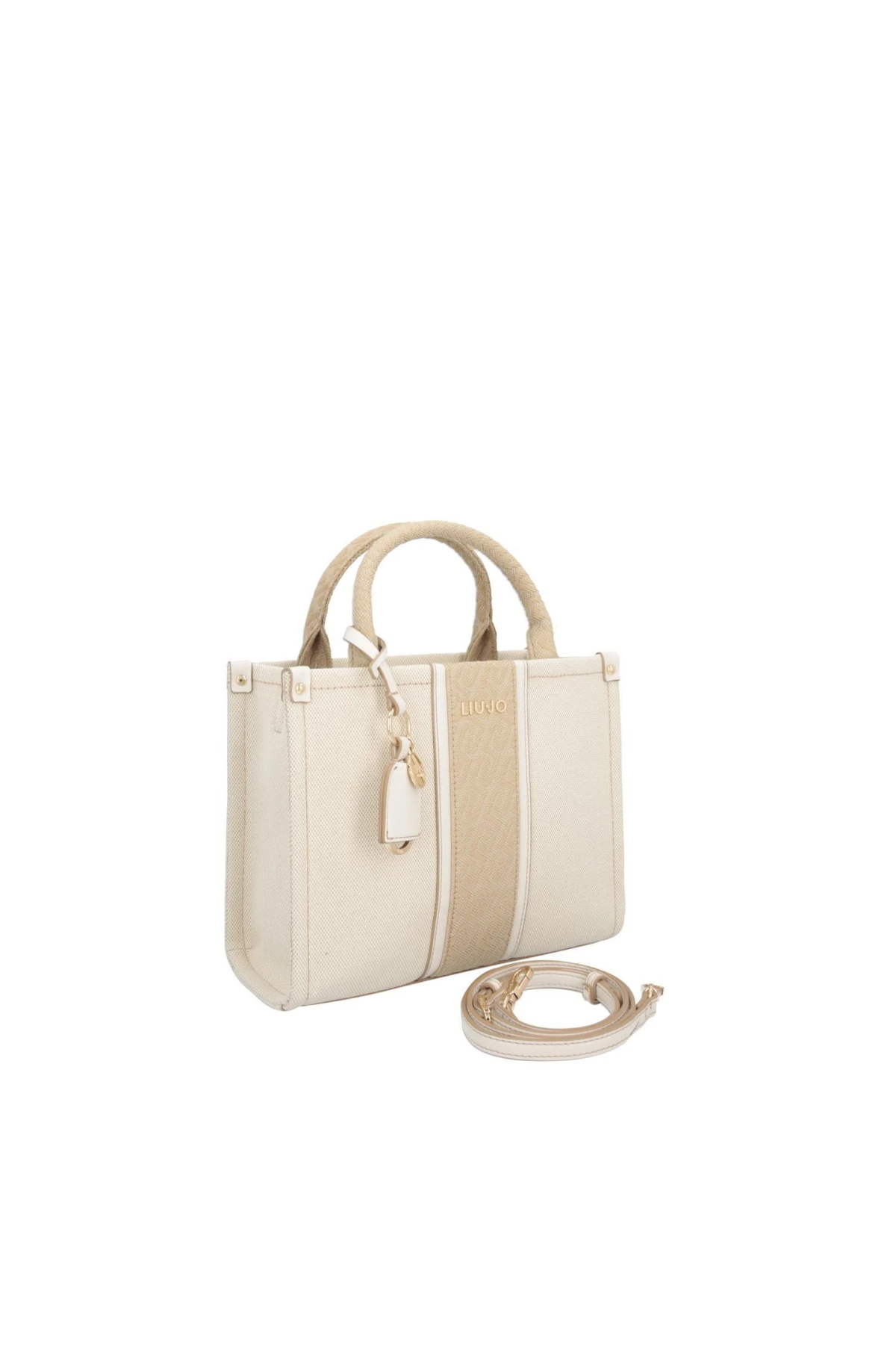 Denim Mini Tote Bag with Tan Leather Trim and Studded Logo Charm Gallery