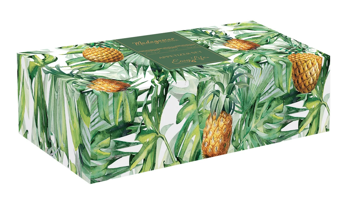 Appetizer Set - 3 Porcelain Pineapple Bowls on Bamboo Tray 29x11 Gallery