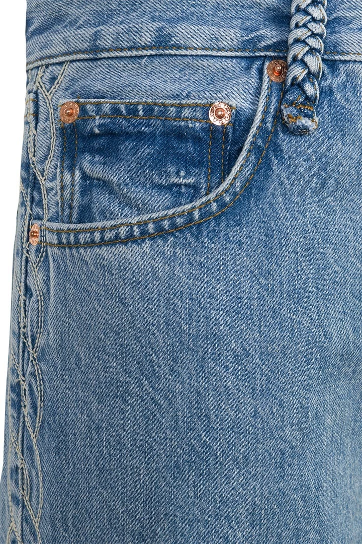 Mid Rise Straight Cut Jeans with Embroidery Braid Gallery
