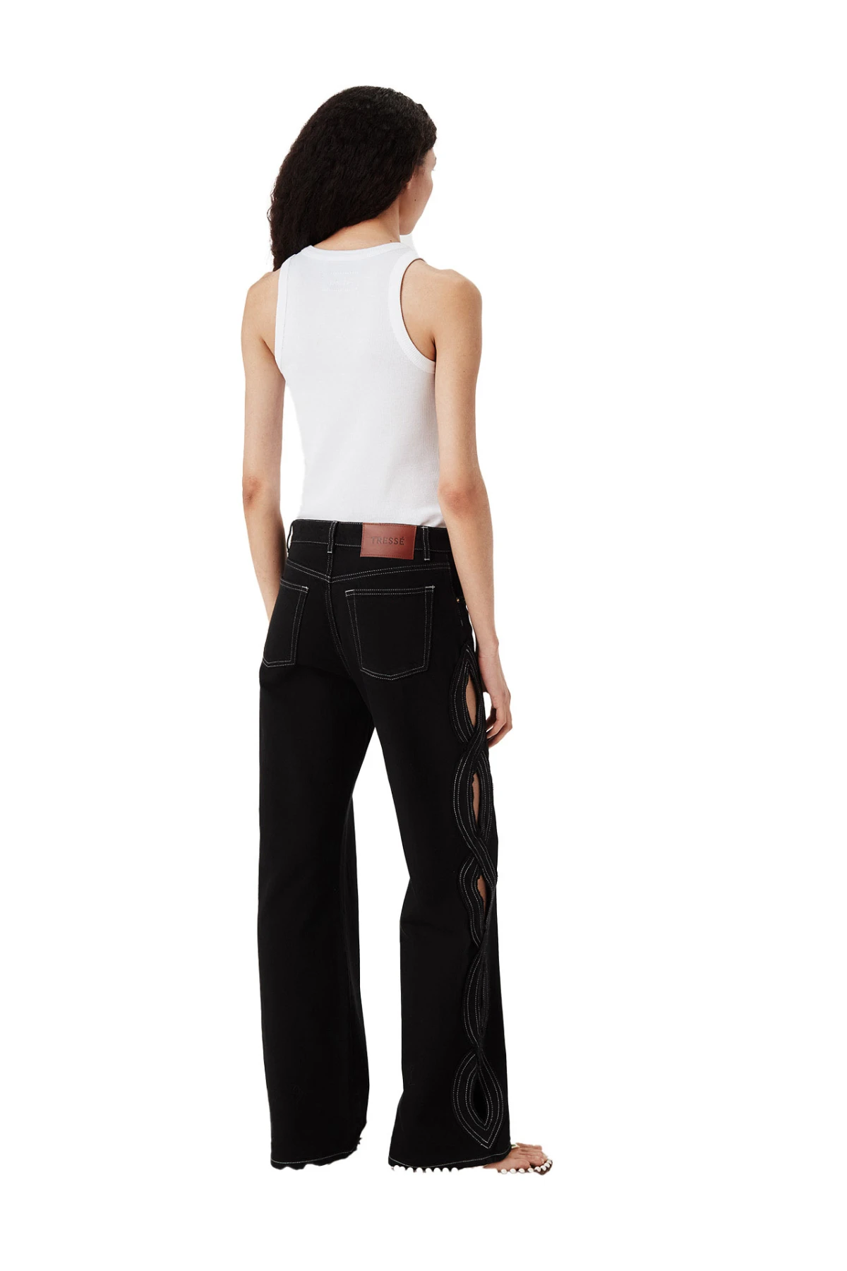 Wide Leg Jeans with Designed Leg Cutouts Gallery