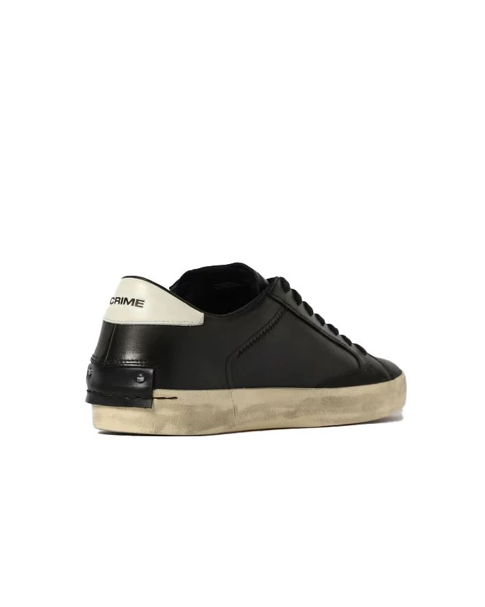 Distressed Jet Black Leather Sneakers Gallery