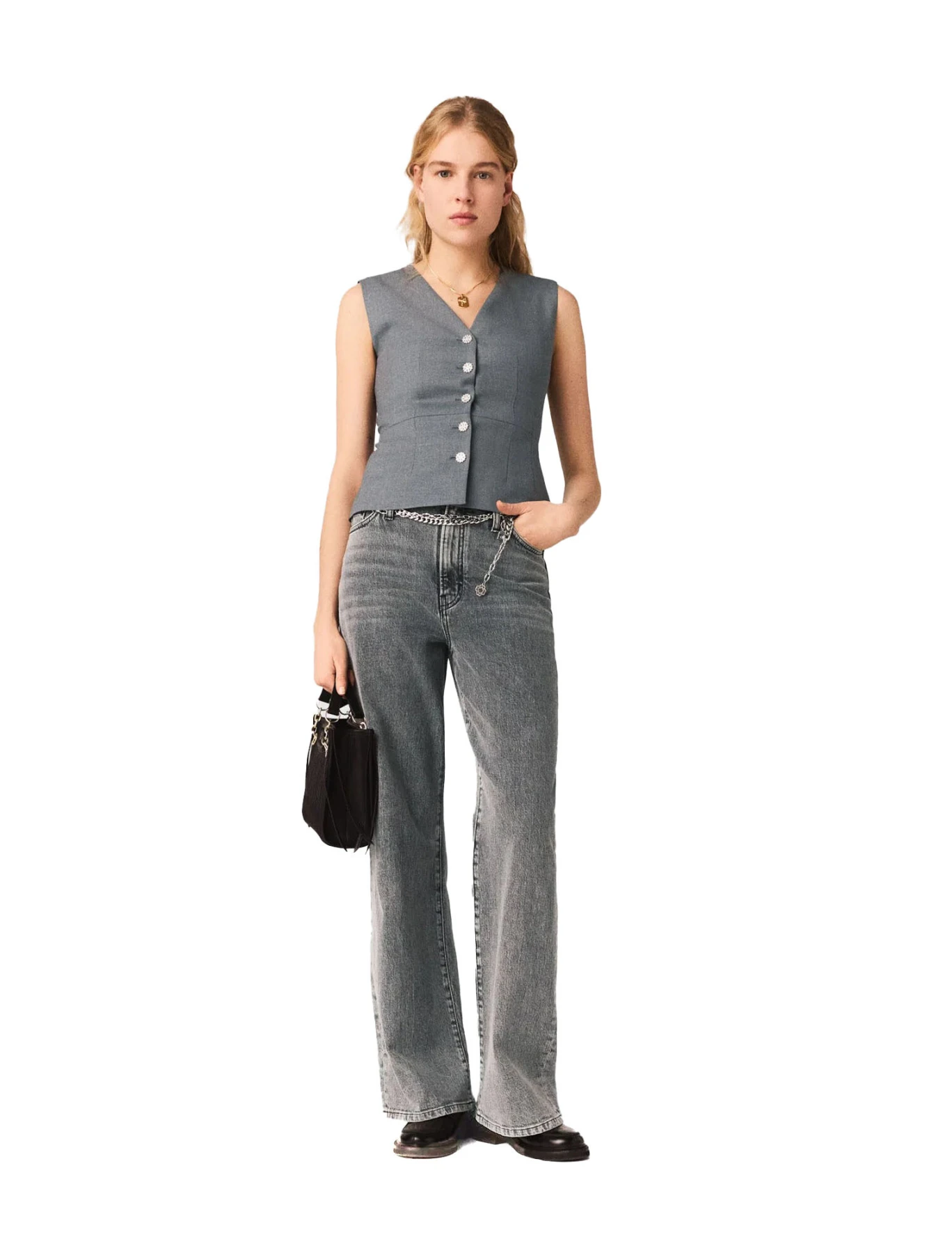 Jewel-Button Tailored Sleeveless Jacket Gallery