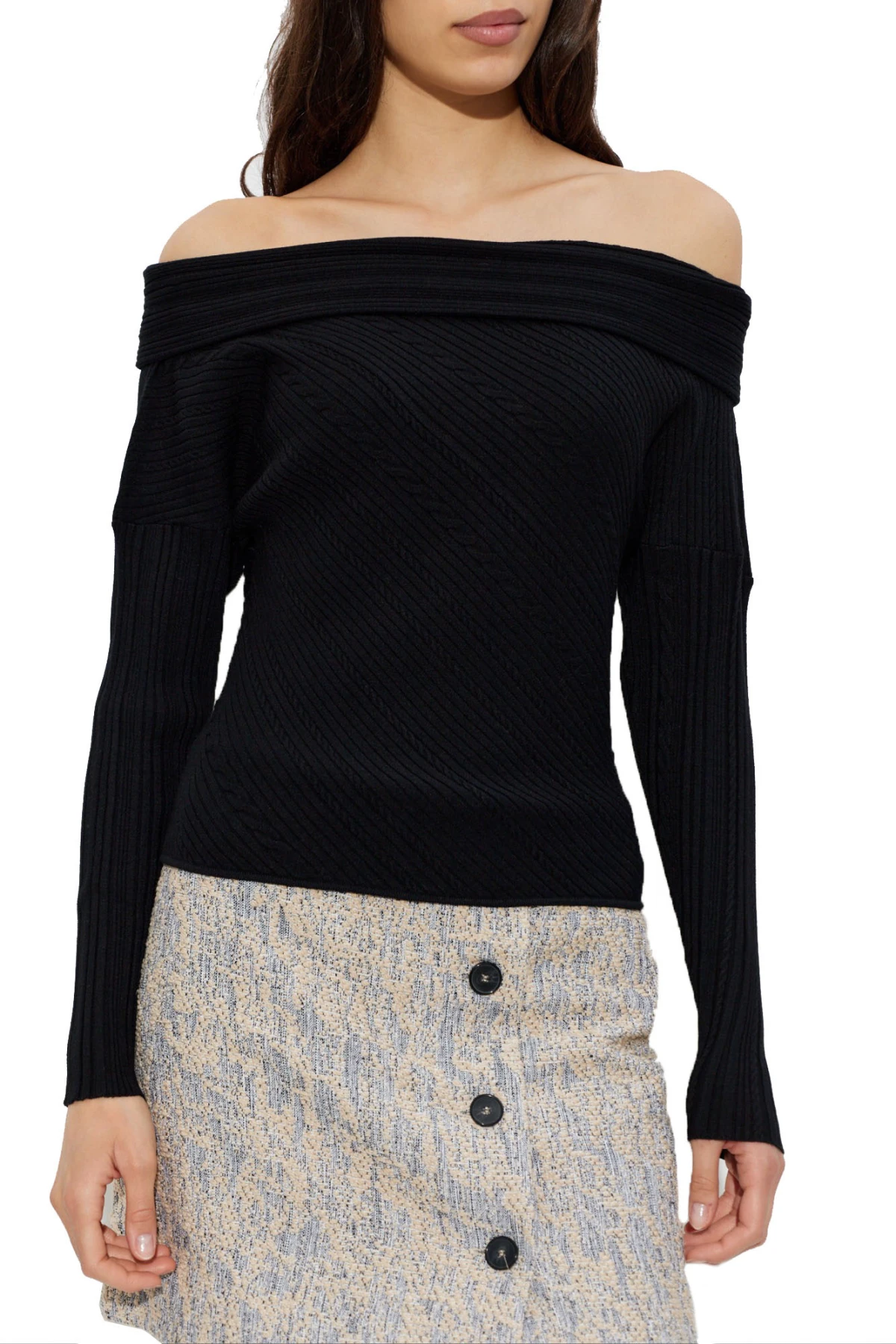 Off-Shoulder Knit Long Sleeve Top Gallery