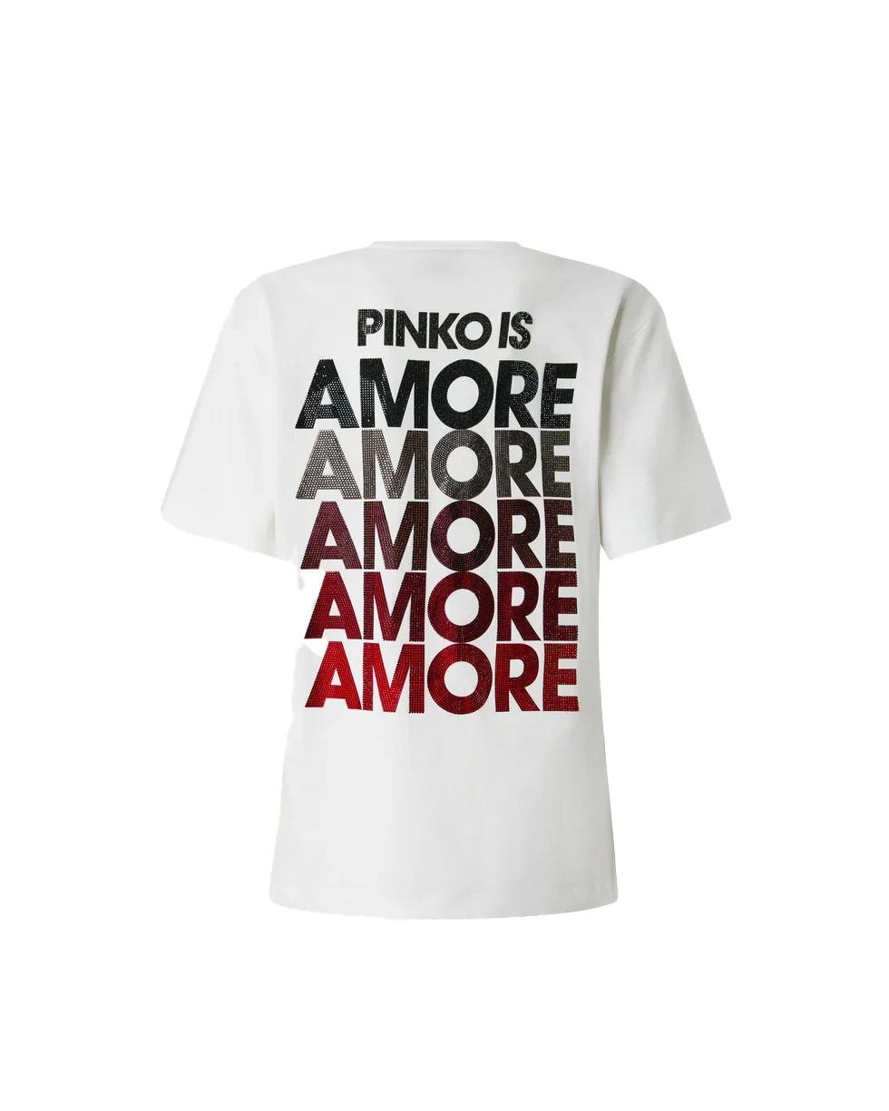 Short Sleeve T-shirt with Rrhinestoned Amore Lettering Gallery