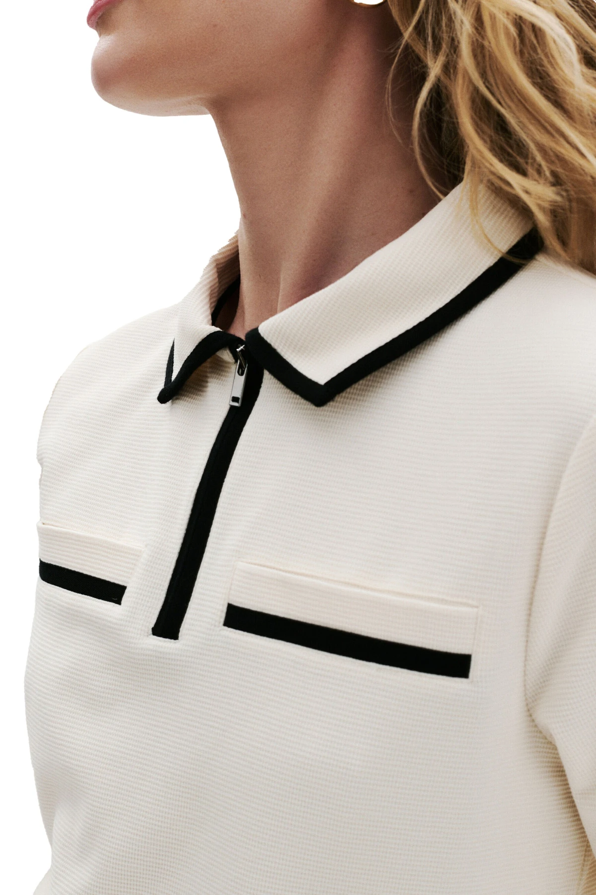 Straight Cotton Blend Top with Classic Collar Gallery