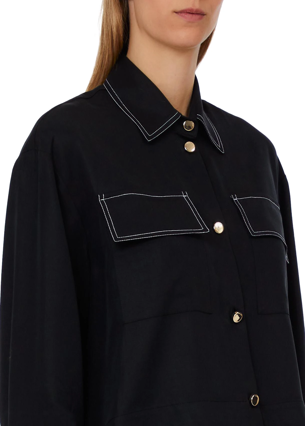 Top-stitched Buttoned Blouse Gallery