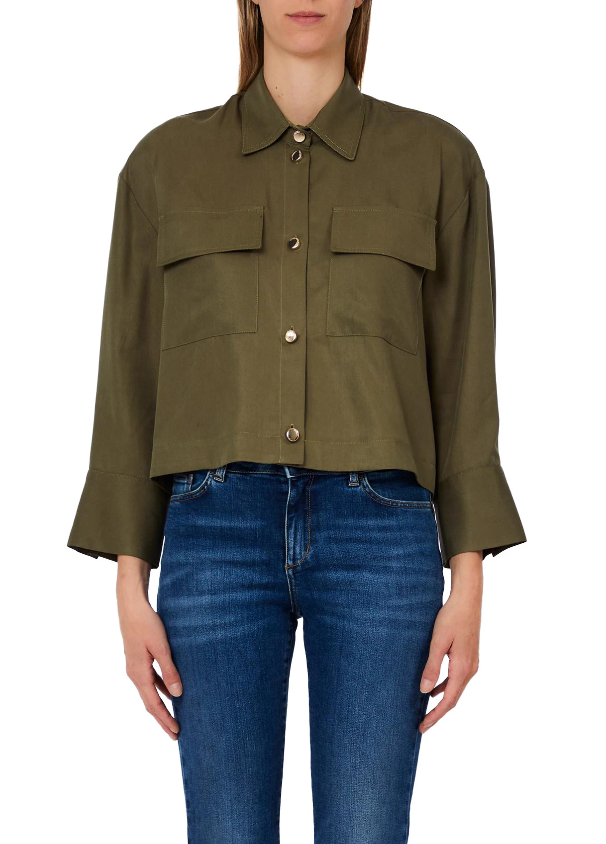 Top-stitched Buttoned Blouse Gallery