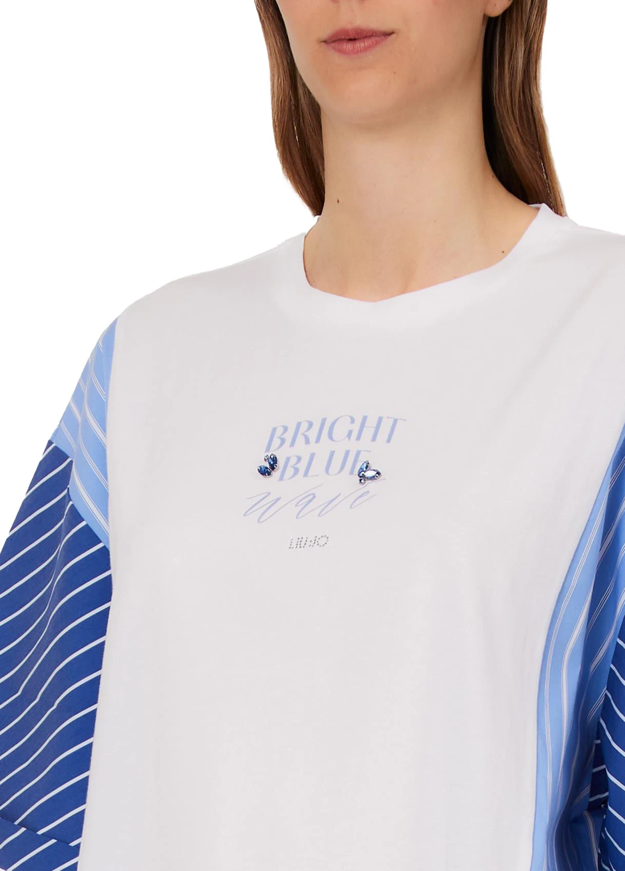 Oversized T-shirt with Striped Poplin Sleeves Gallery