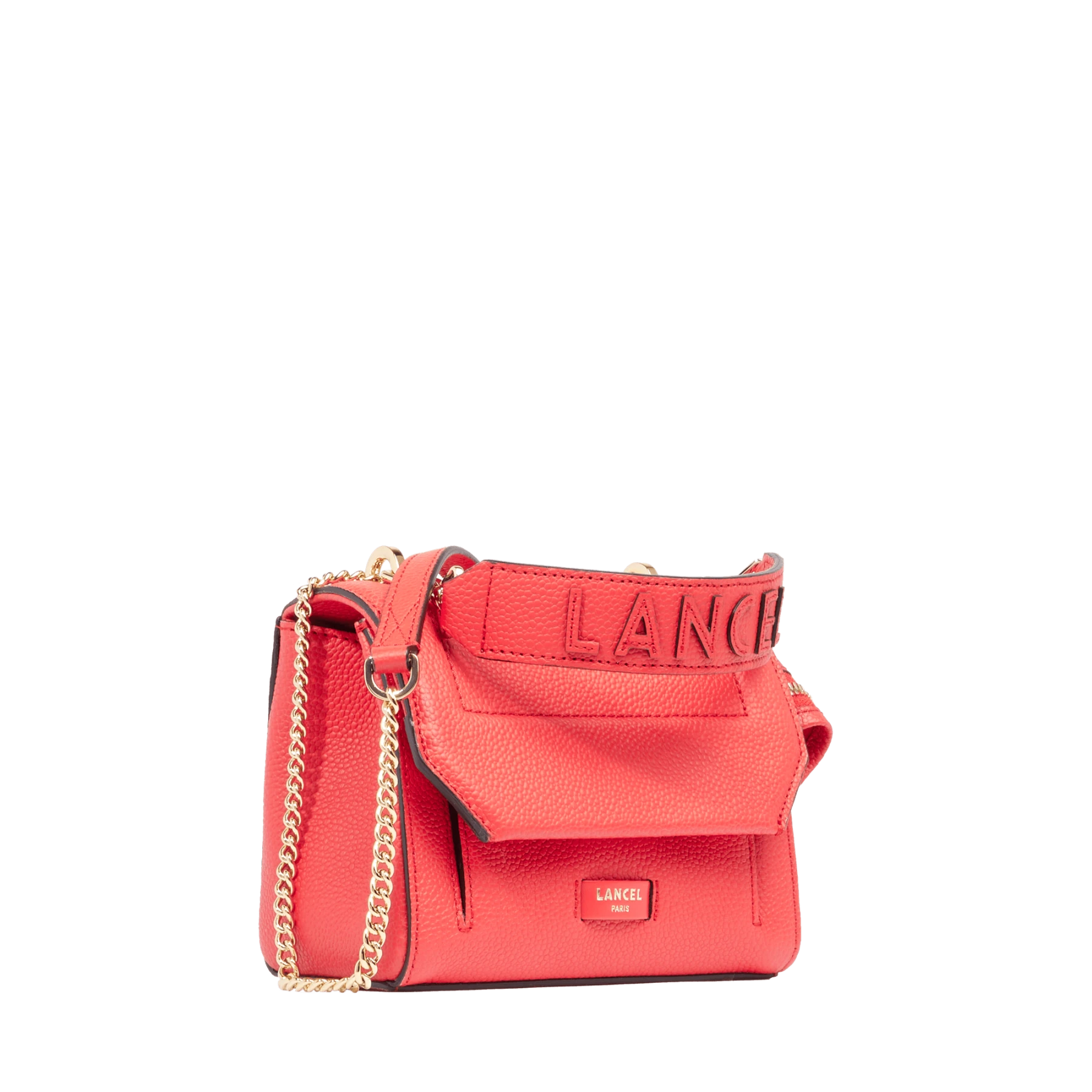 Small Grained Leather Crossbody Bag with Wide Logo Handle -  Kiss Red Gallery