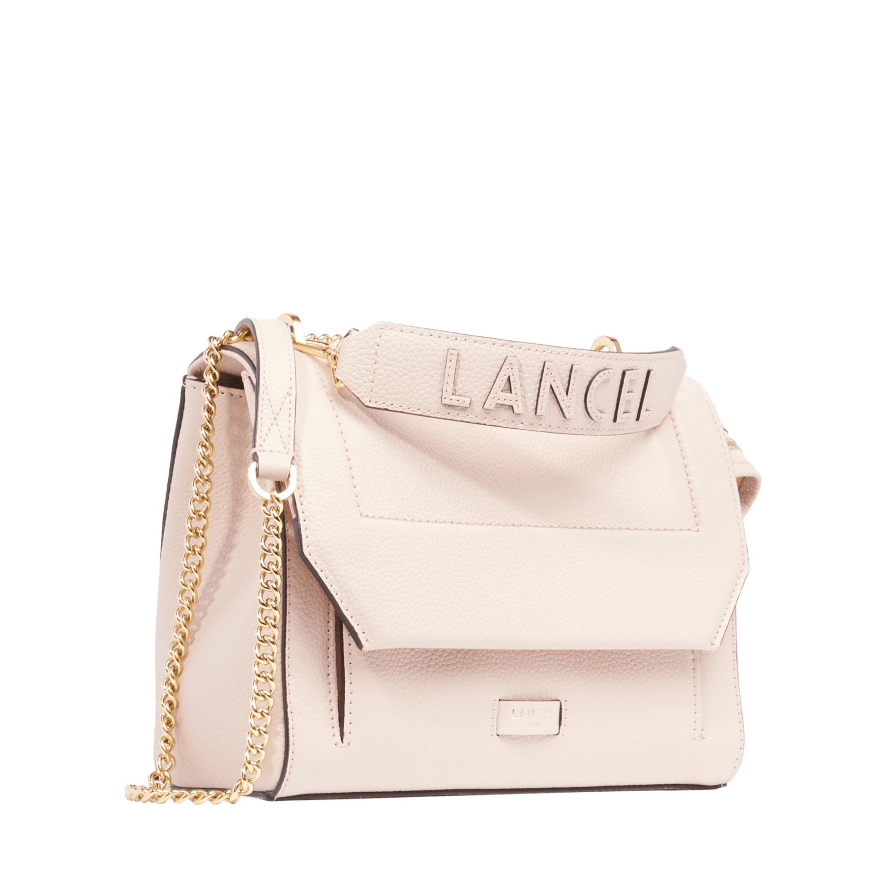 Medium Grained Leather Crossbody Bag with Wide Logo Handle - Light Pink Gallery