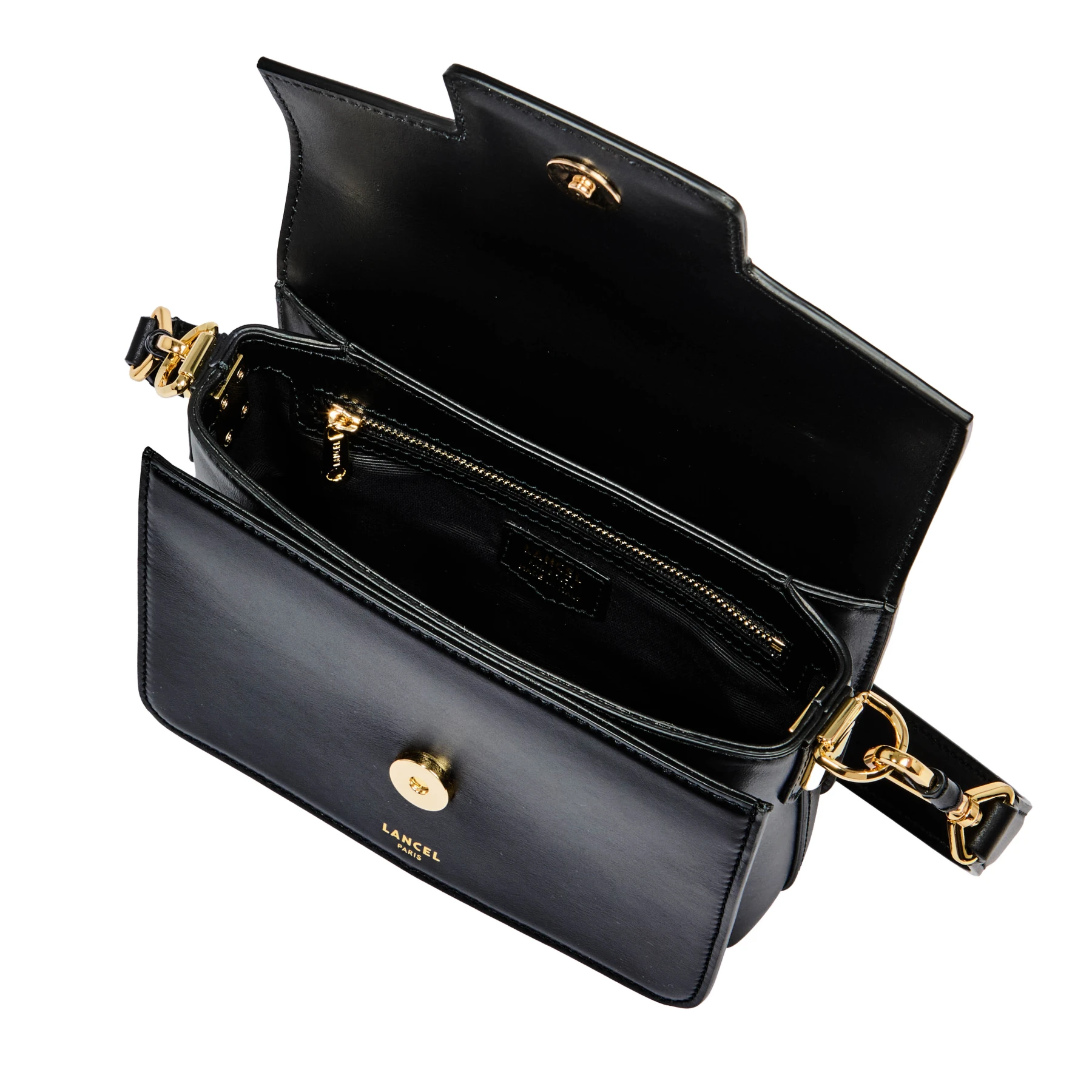 Black Small Smooth Cowhide Leather Flap Shoulder Bag Gallery