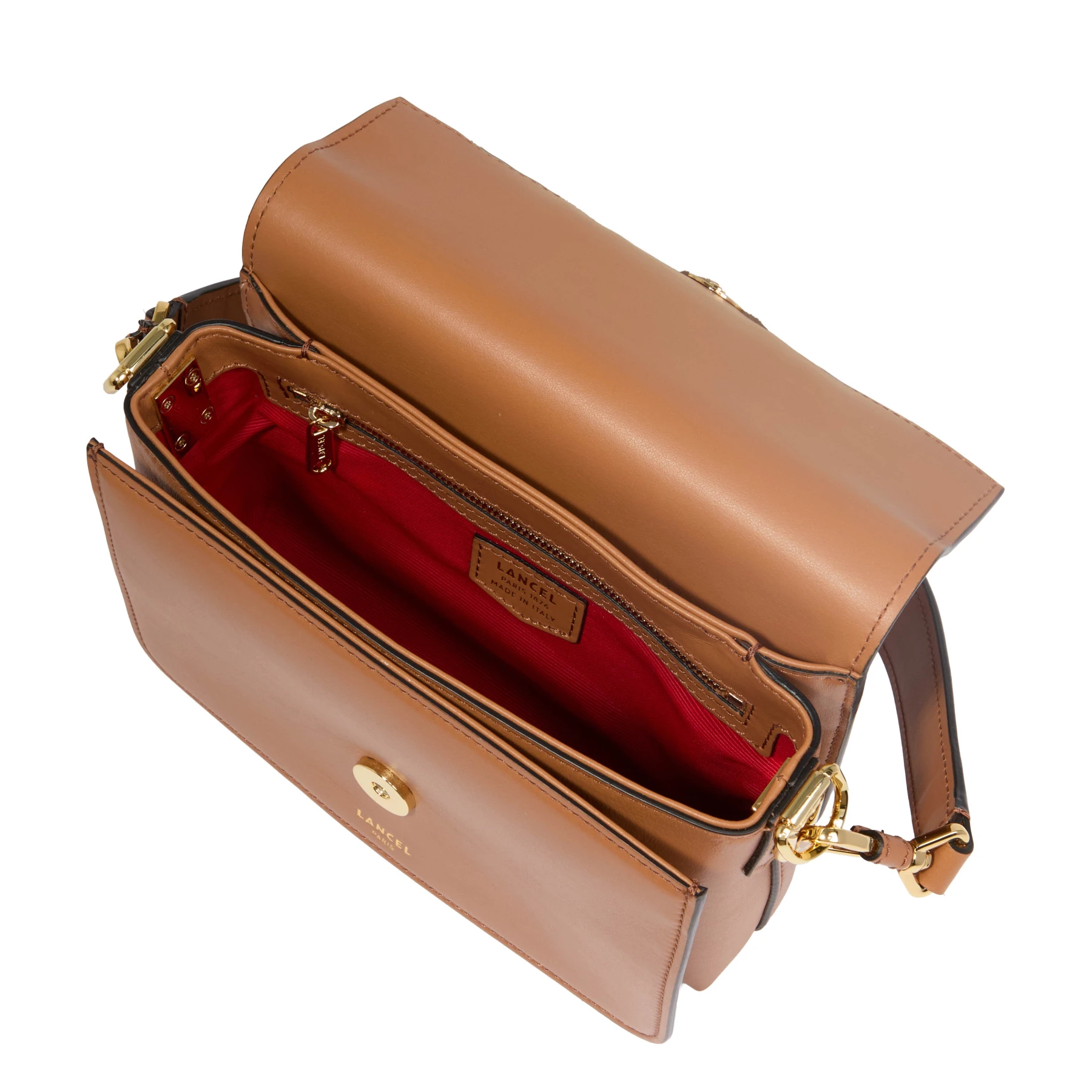 Camel Small Smooth Cowhide Leather Flap Shoulder Bag Gallery