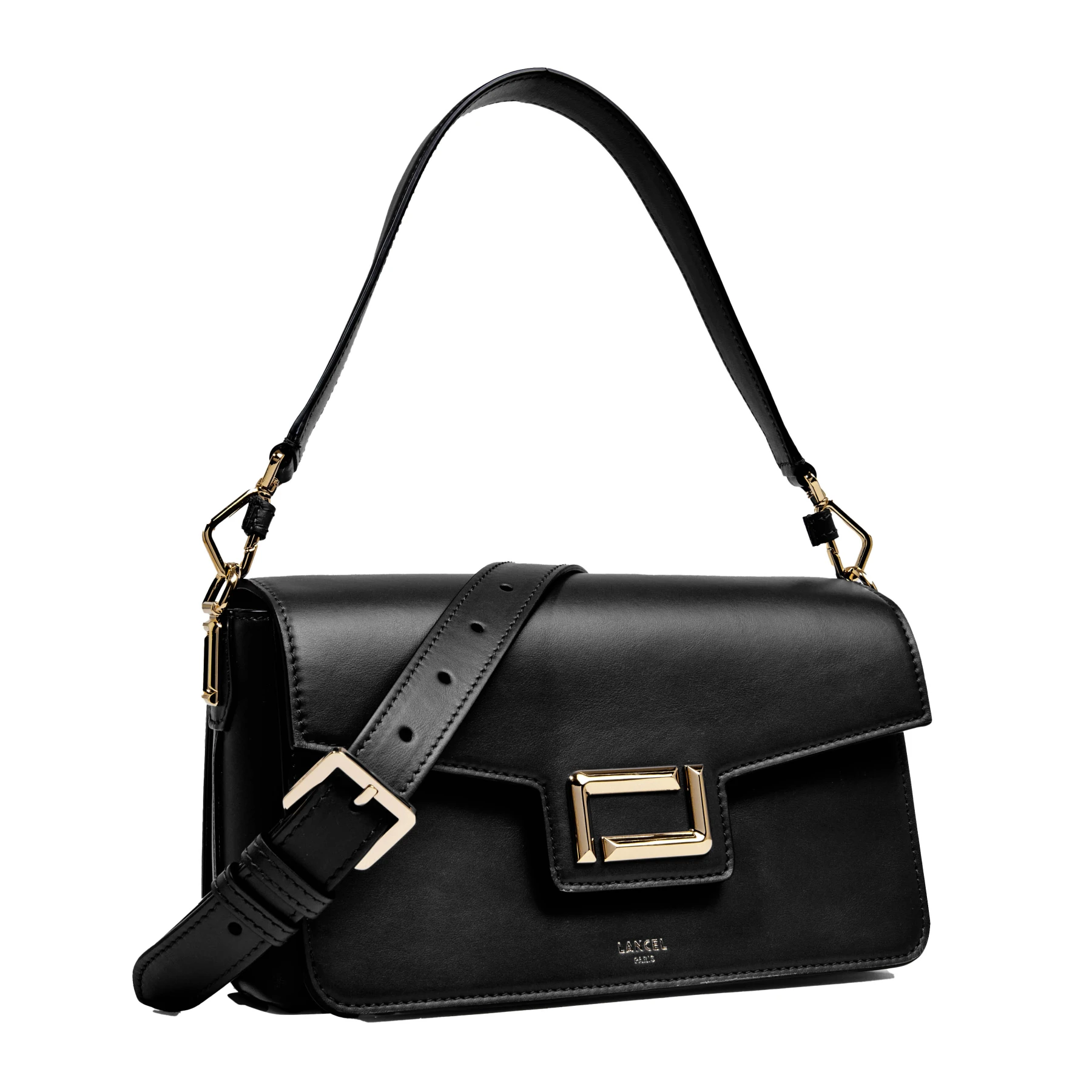 Black Medium Smooth Cowhide Leather Flap Shoulder Bag Gallery