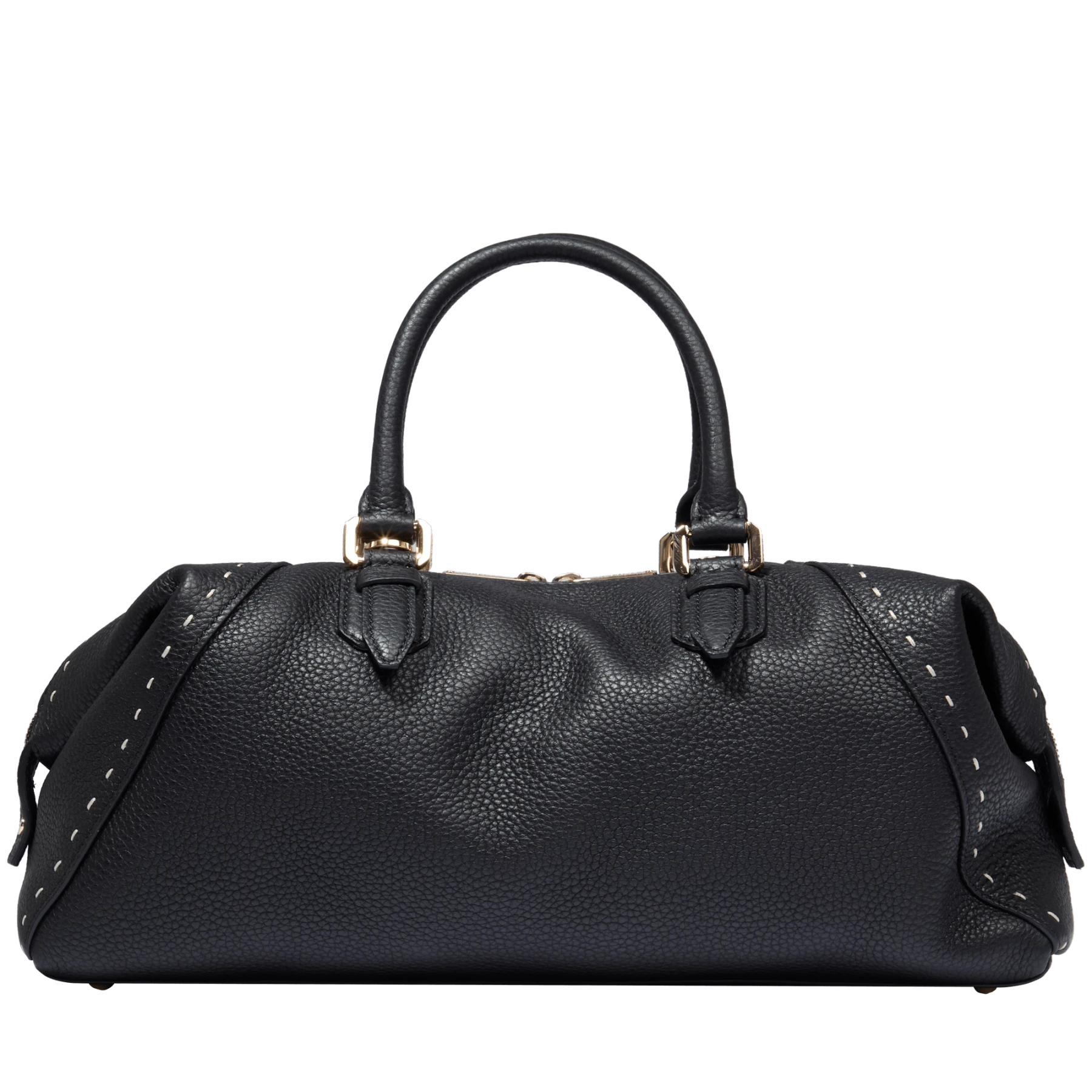 Black Cowhide Leather Zip Boston Bag Gallery