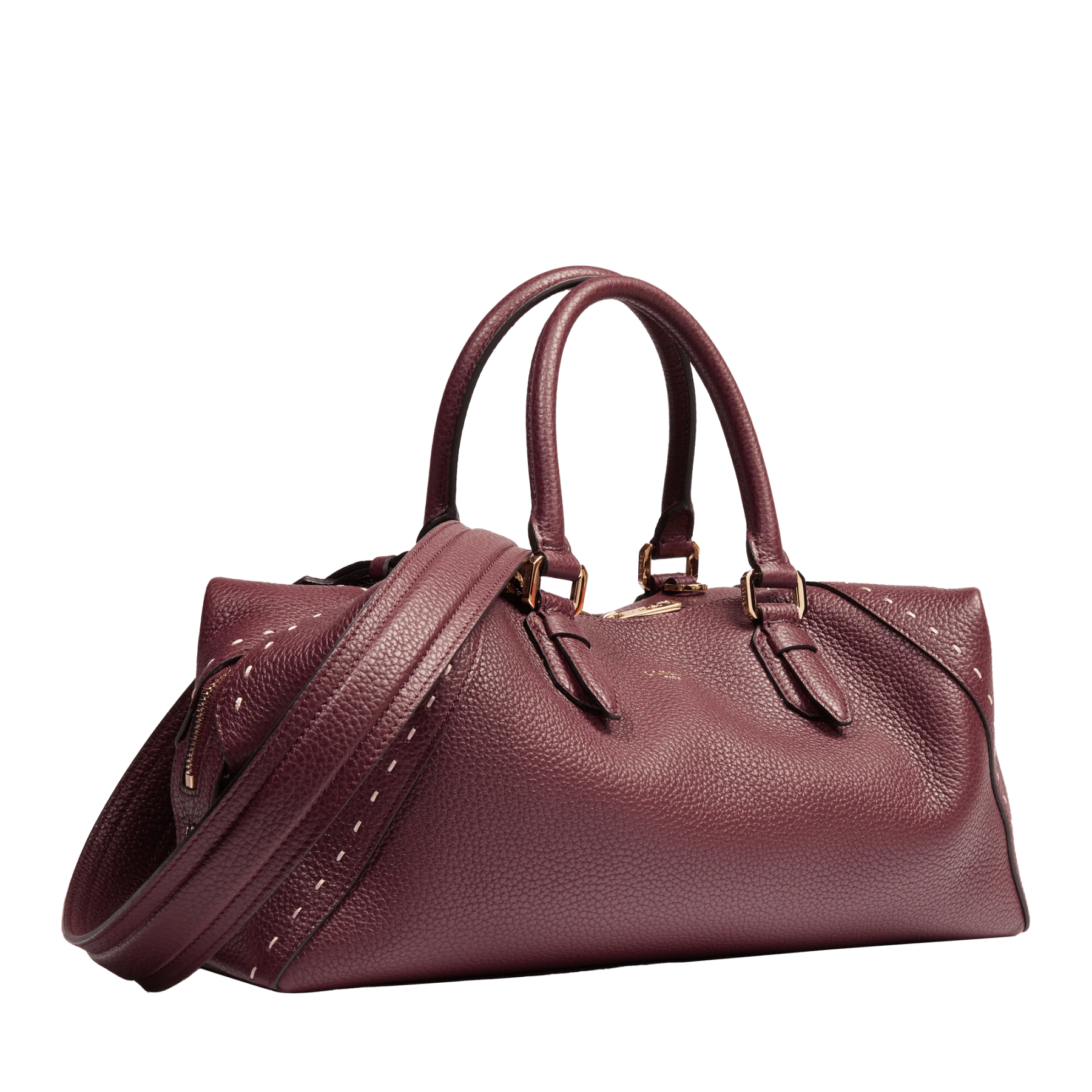 Cassis Cowhide Leather Zip Boston Bag Gallery