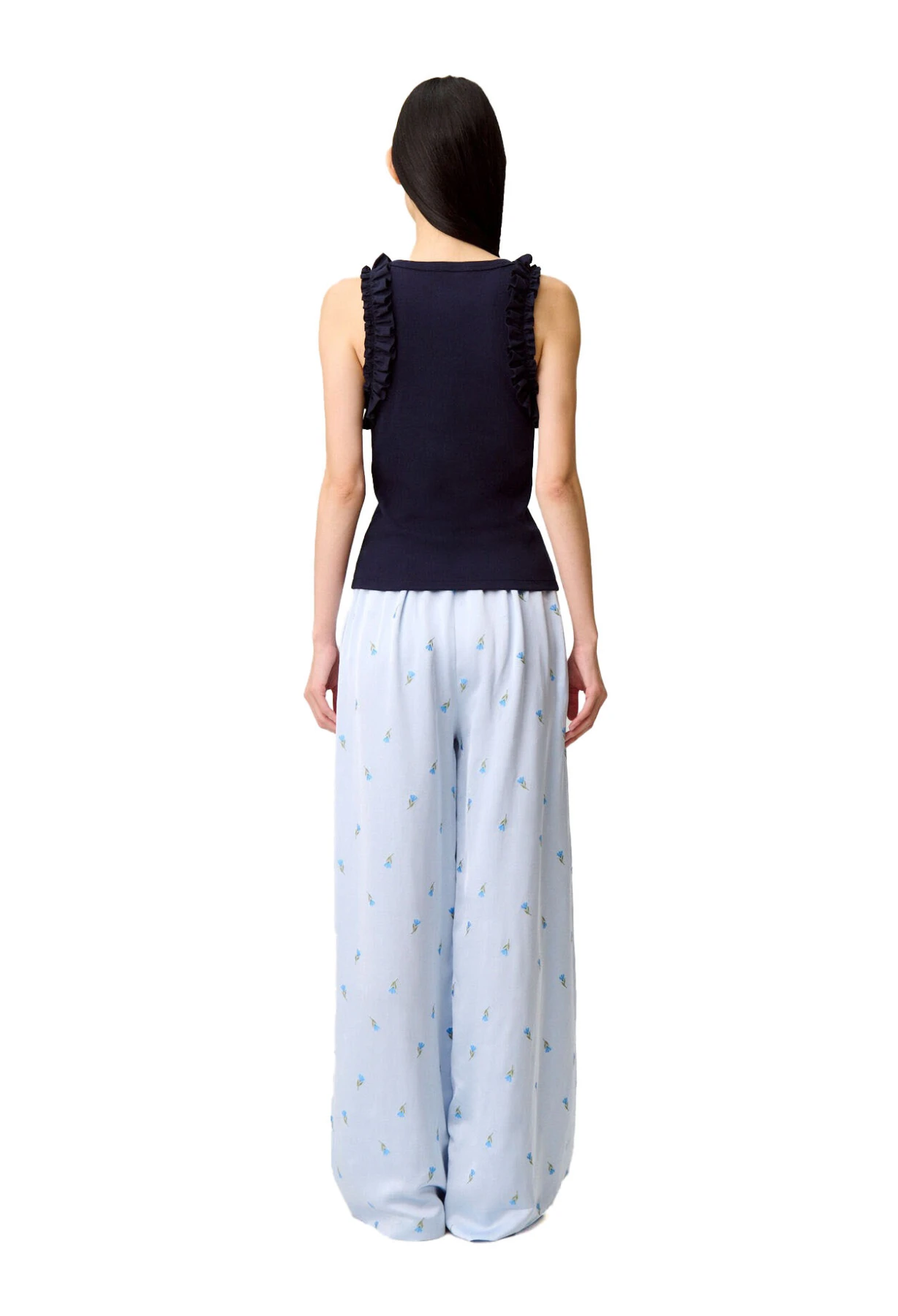 Embroidered Cotton Sleeveless T-Shirt with Poplin Ruffles  Gallery