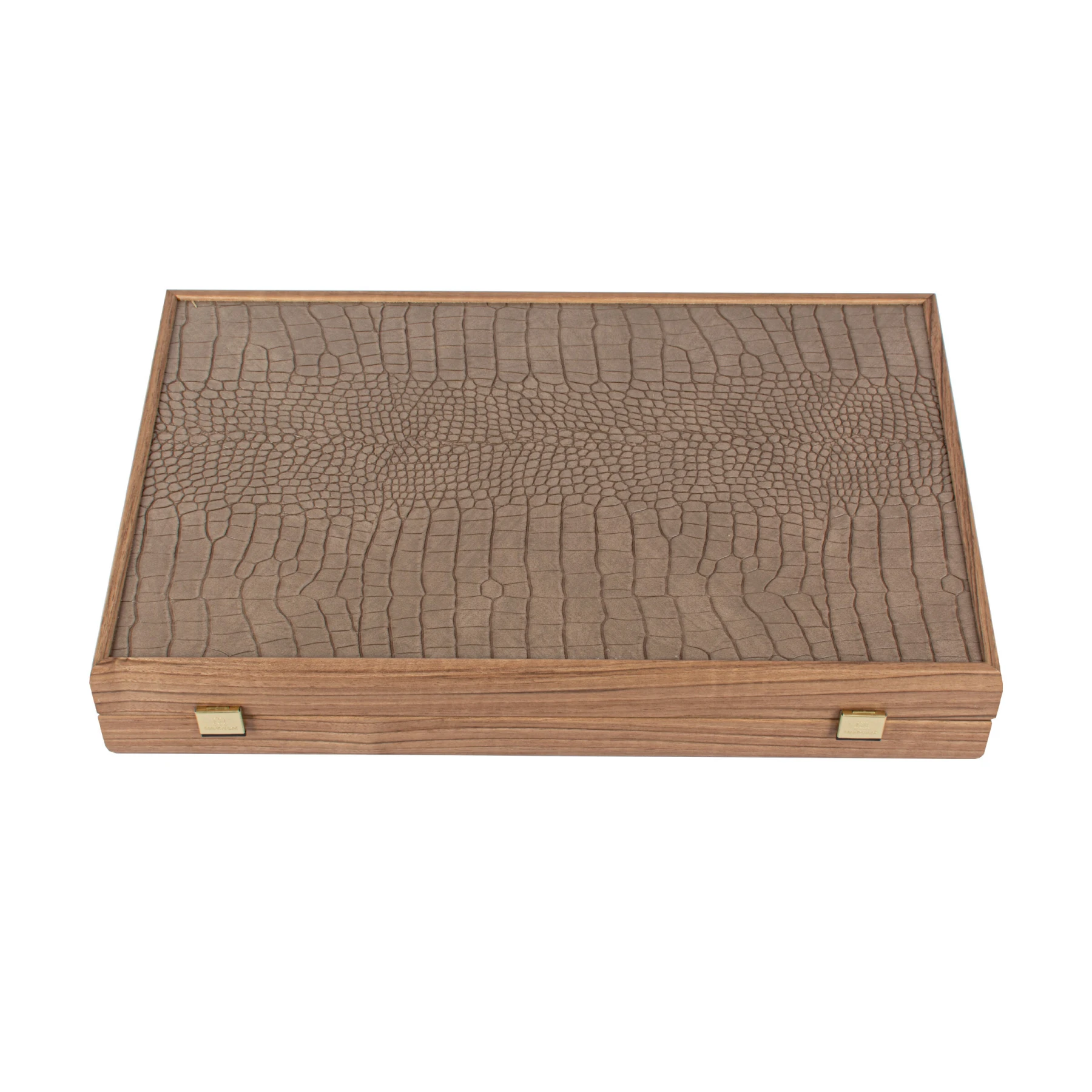 Crocodile Tote in Grey Beige Inlaid Leatherette Backgammon with Side racks 48x30cm Gallery