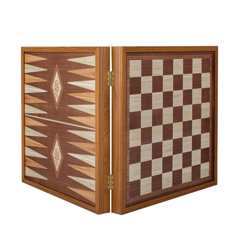 Chess/Backgammon/Ludo/Snakes - Classic Style design in Walnut replica wooden case Gallery