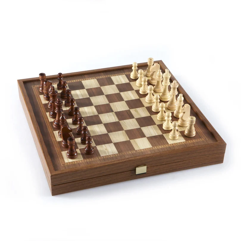 Chess/Backgammon - Classic Style design in Walnut replica wooden case 41x41cm Gallery