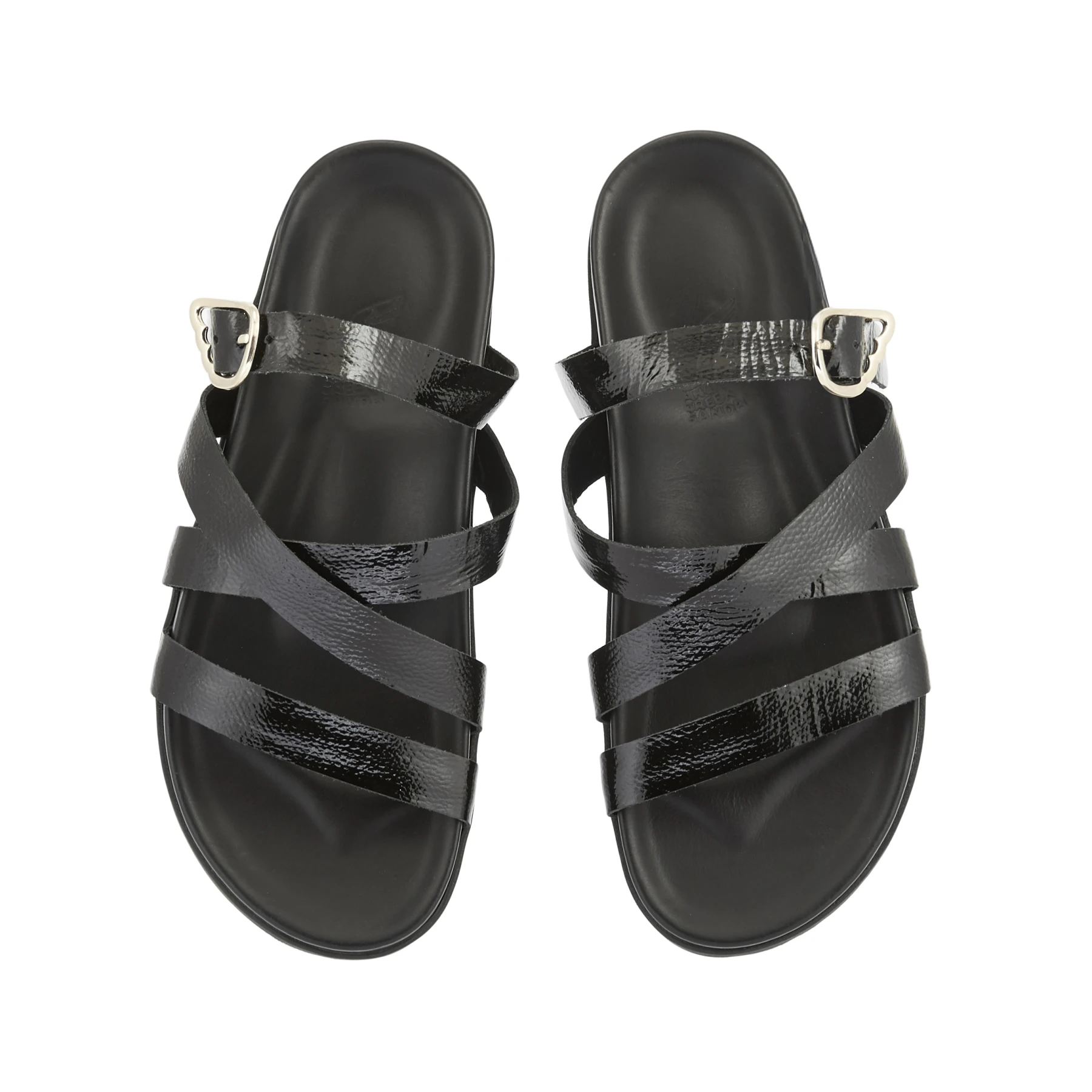 Glossy Leather Cross-Strap Slides Gallery