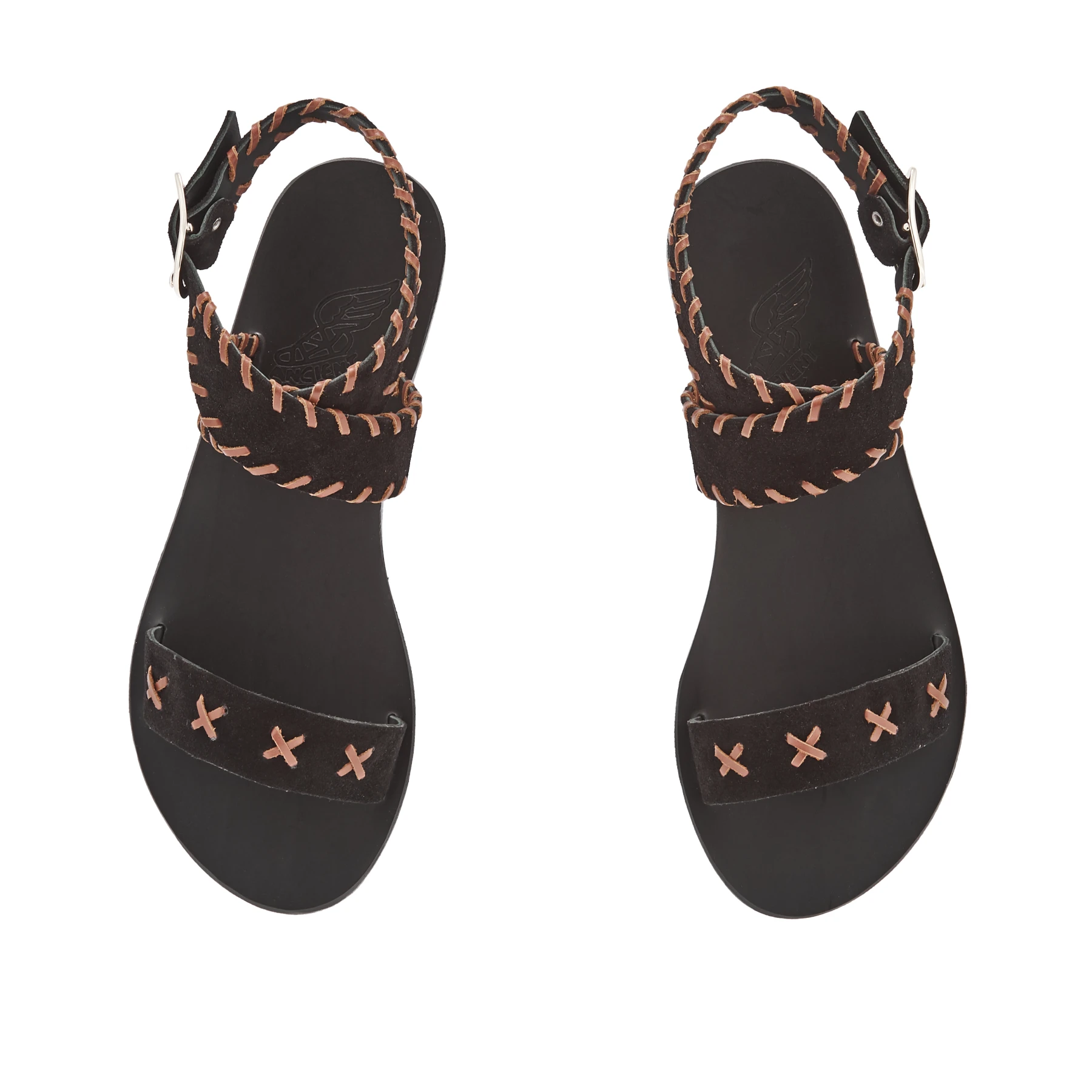 Suede Flat Sandals with Whipstitch Detail Gallery