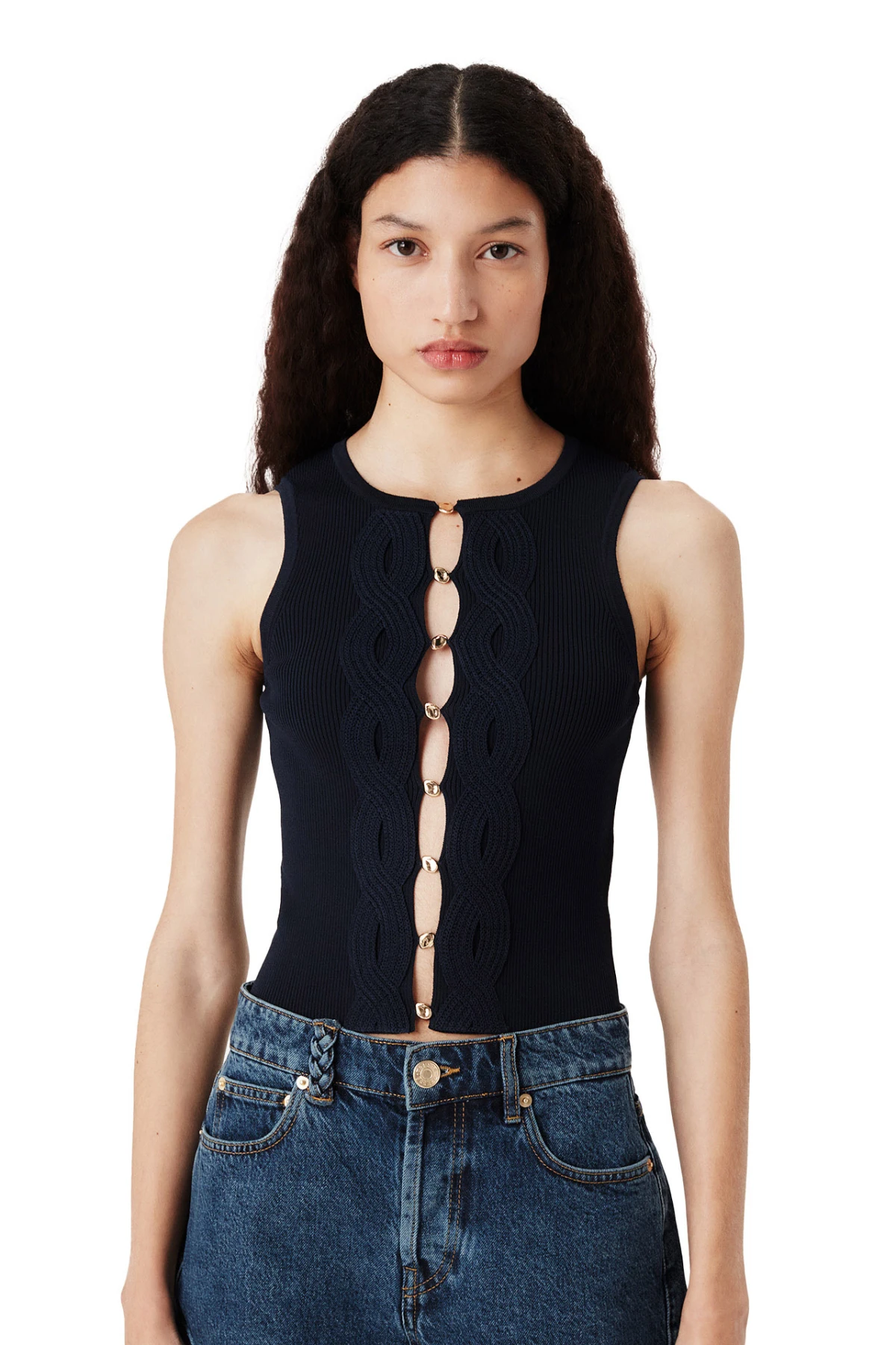 Openwork Sleeveless Knit Top Gallery